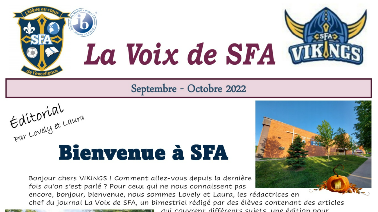 Image couverture du joural de la Voix de SFA du mois de Septembre-Octobre