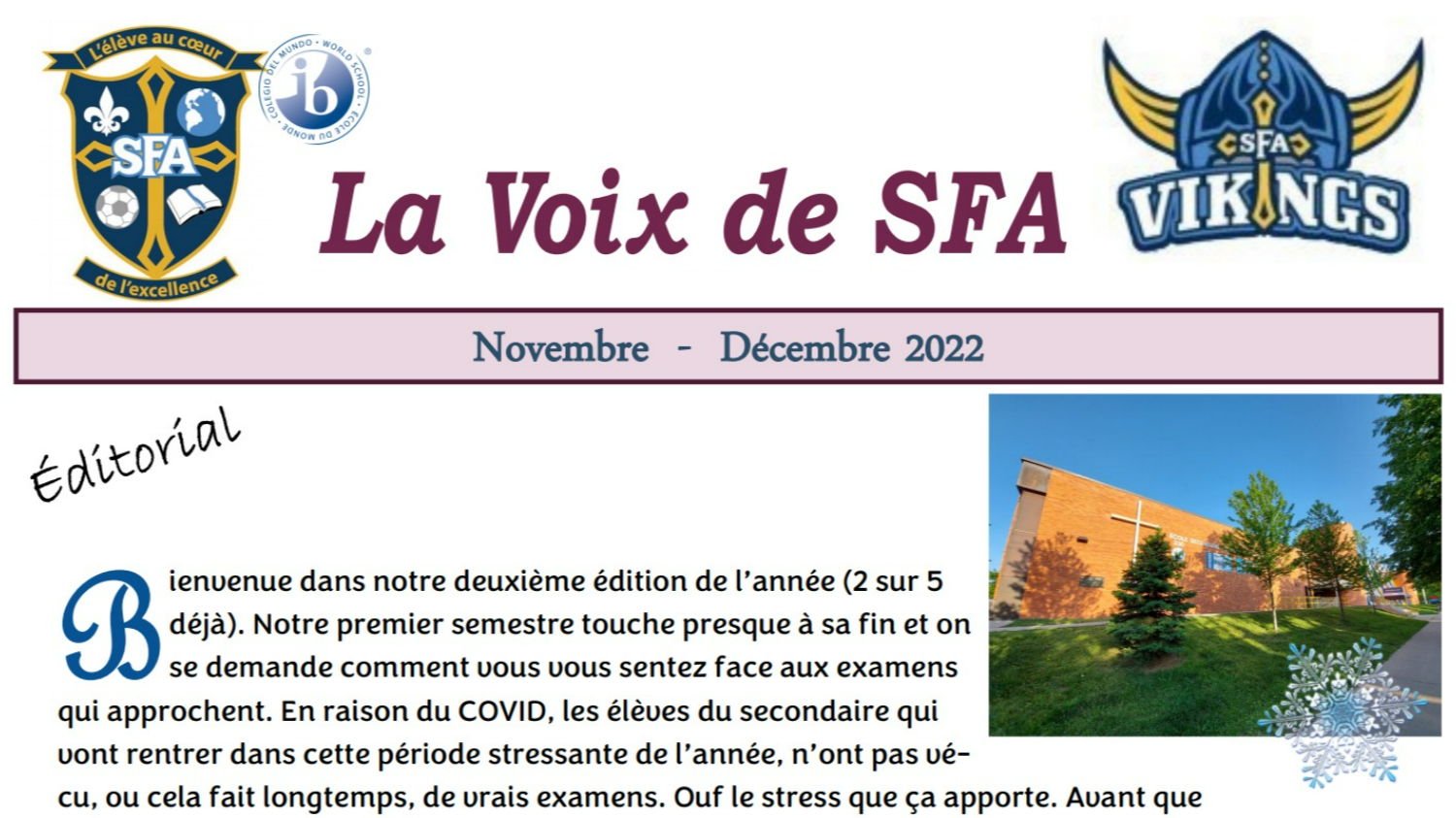 Image couverture du joural de la Voix de SFA du mois de Novembre-Décembre